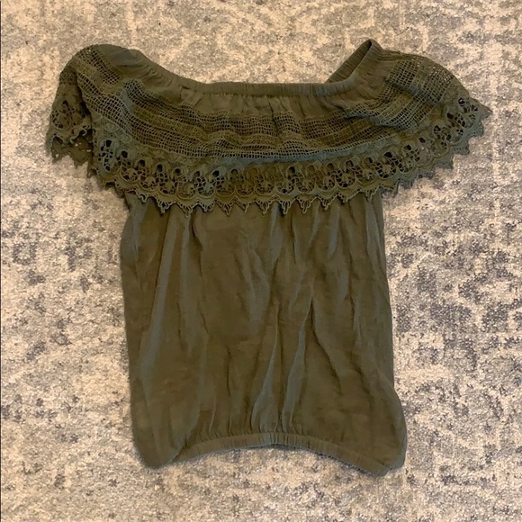 Tobi green off the shoulders embroidered top - Picture 3 of 4